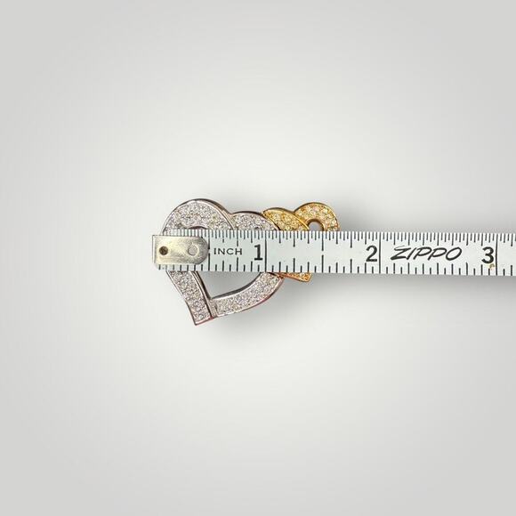 SWAROVSKI Double Heart Pave Rhinestones Brooch Silver-tone and Gold-tone - Picture 5 of 5